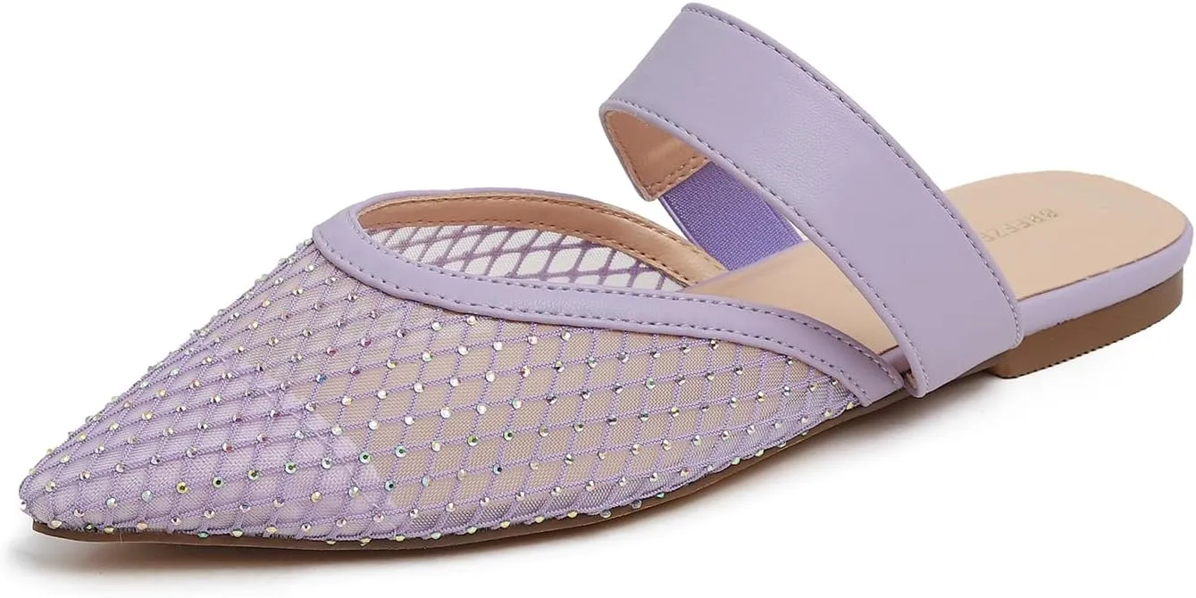 Women's Fashion Mesh Mules Slip On Backless Slide Flats