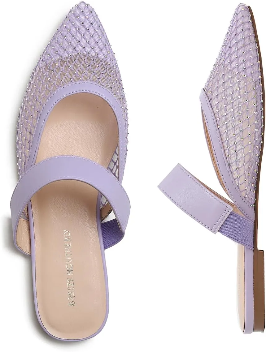 Women's Fashion Mesh Mules Slip On Backless Slide Flats