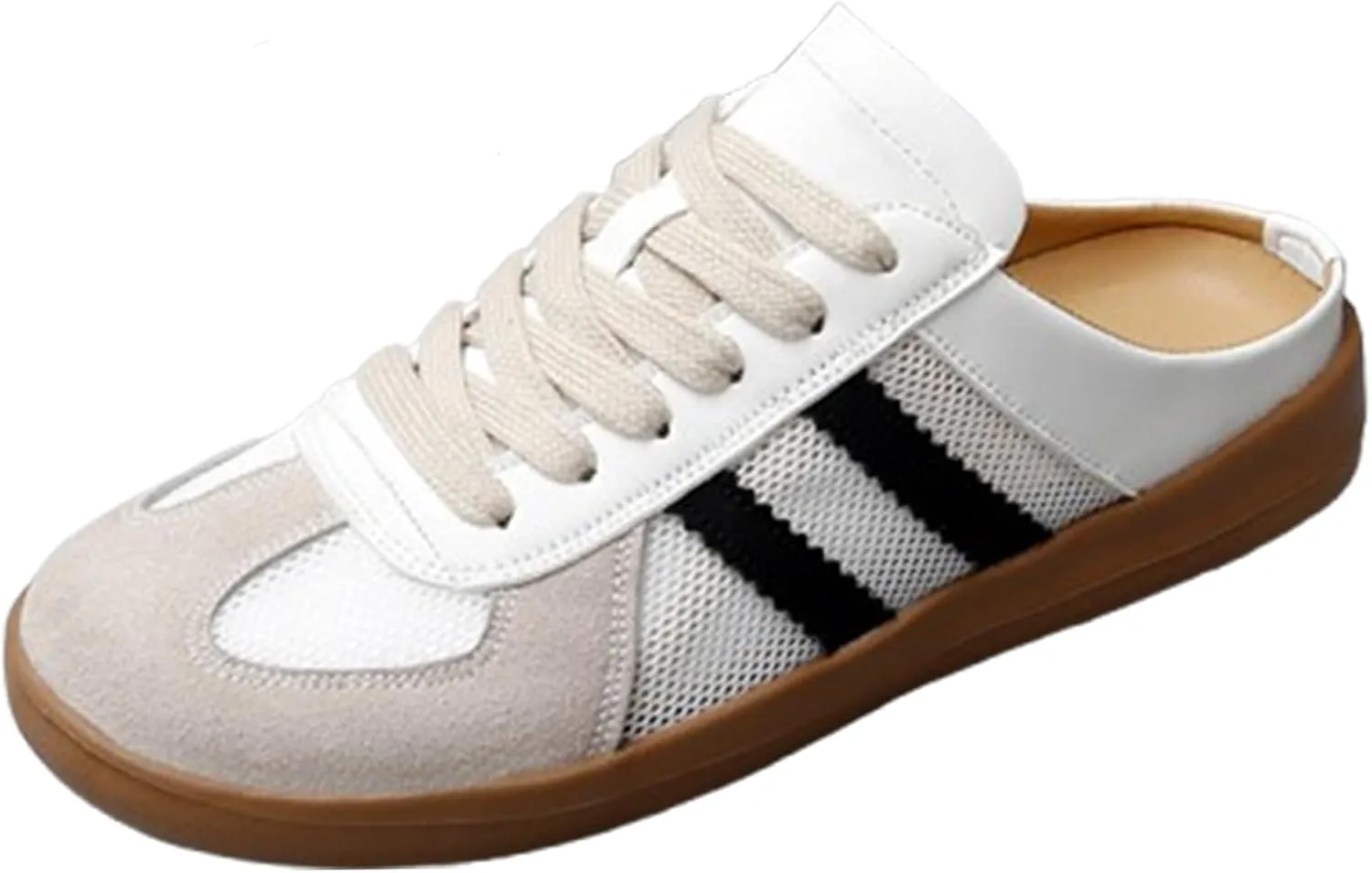 Women's Fashionable Contrast Mesh Design Lace Up Walking Shoes,Backless Sneakers Open Back Shoes