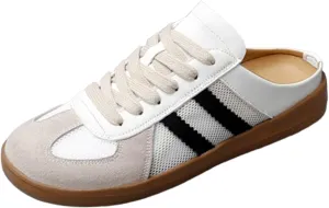 Women's Fashionable Contrast Mesh Design Lace Up Walking Shoes,Backless Sneakers Open Back Shoes