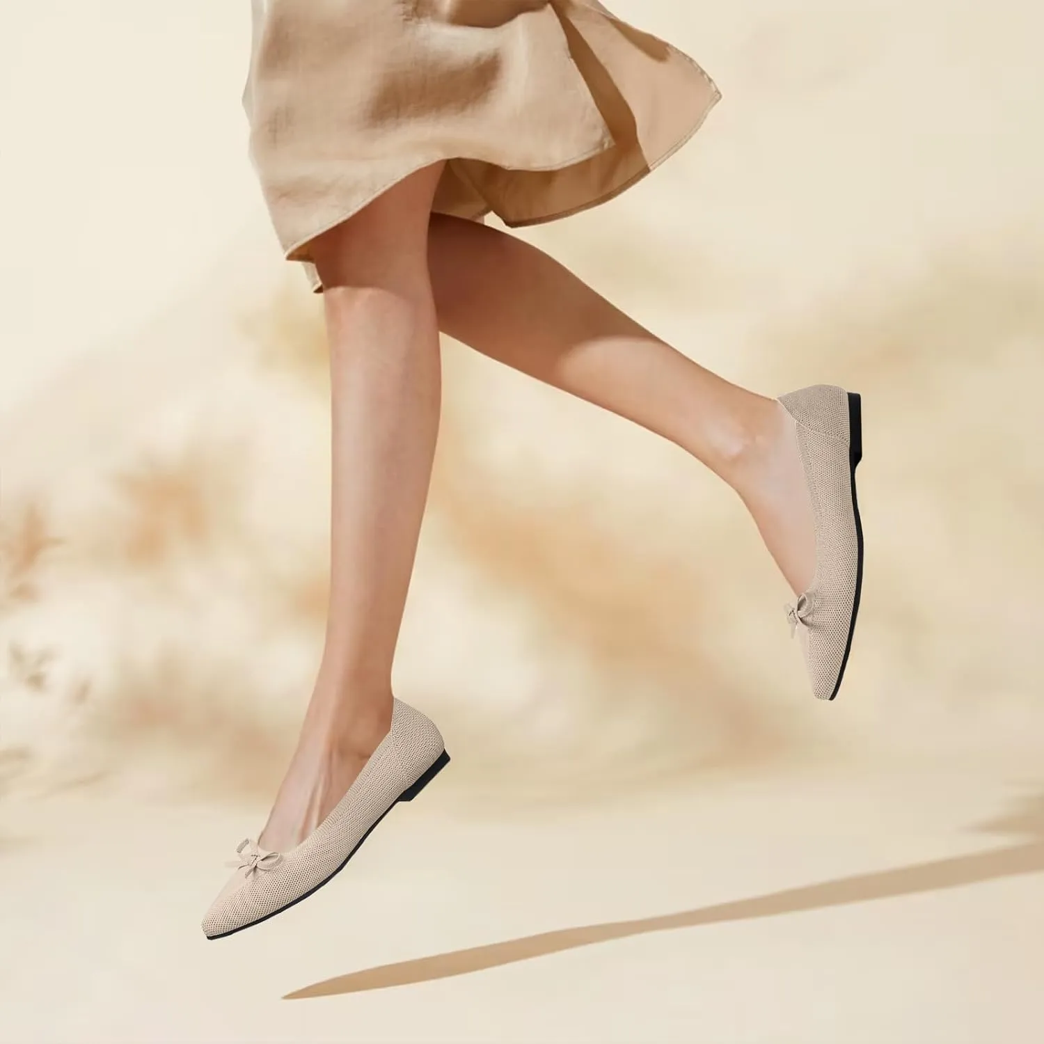 Women's Flats Pointed Toe Bow Knit Ballet Shoes Comfortable Dressy Mesh Slip On Flat