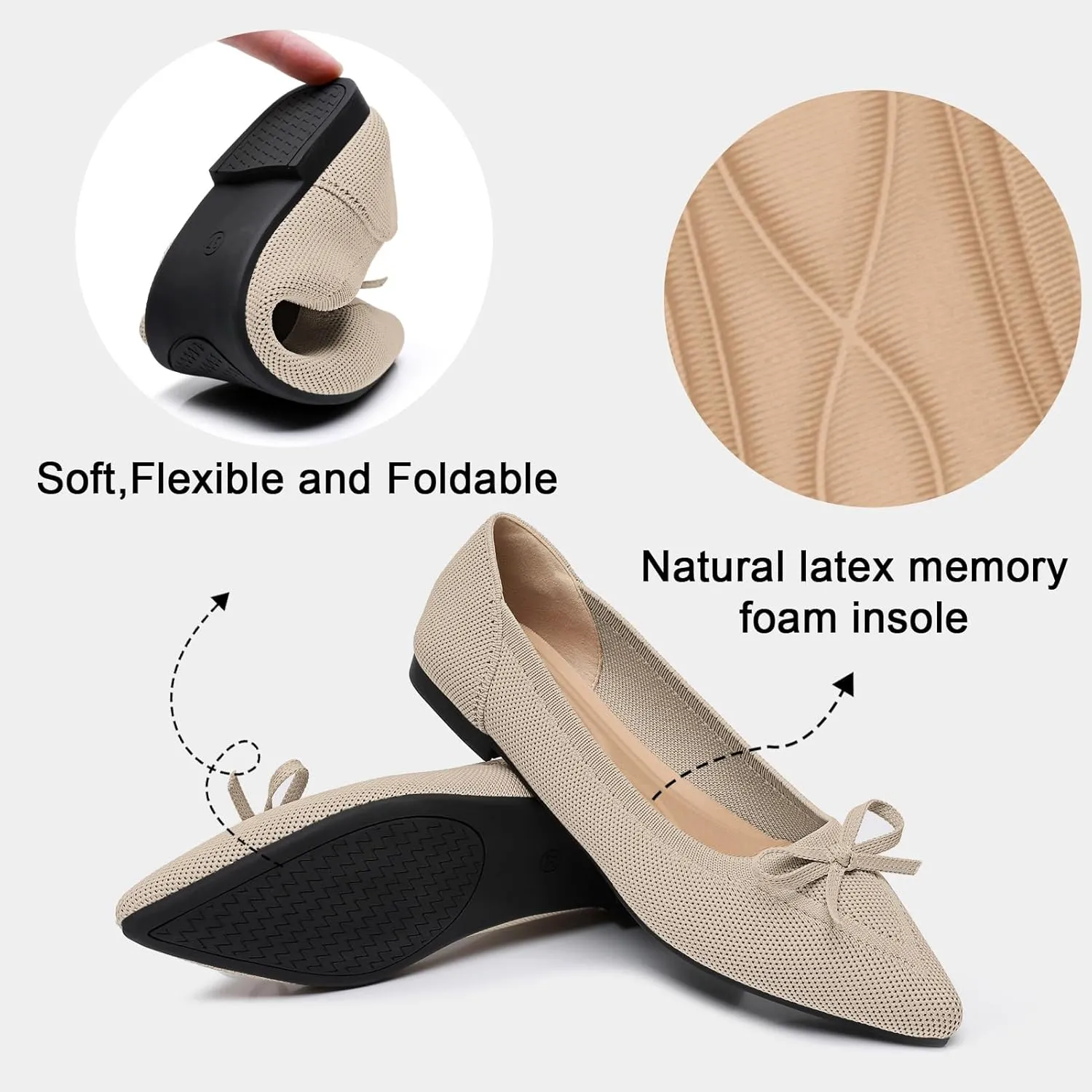 Women's Flats Pointed Toe Bow Knit Ballet Shoes Comfortable Dressy Mesh Slip On Flat