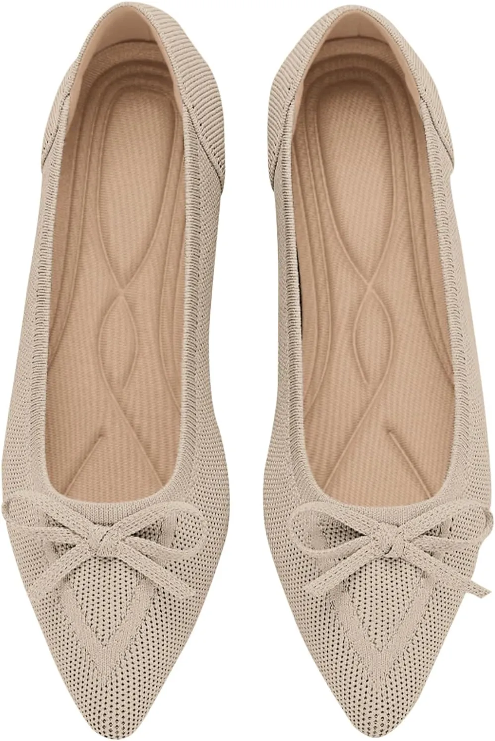 Women's Flats Pointed Toe Bow Knit Ballet Shoes Comfortable Dressy Mesh Slip On Flat
