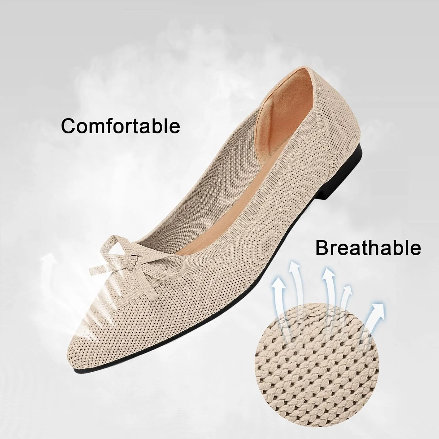 Women's Flats Pointed Toe Bow Knit Ballet Shoes Comfortable Dressy Mesh Slip On Flat