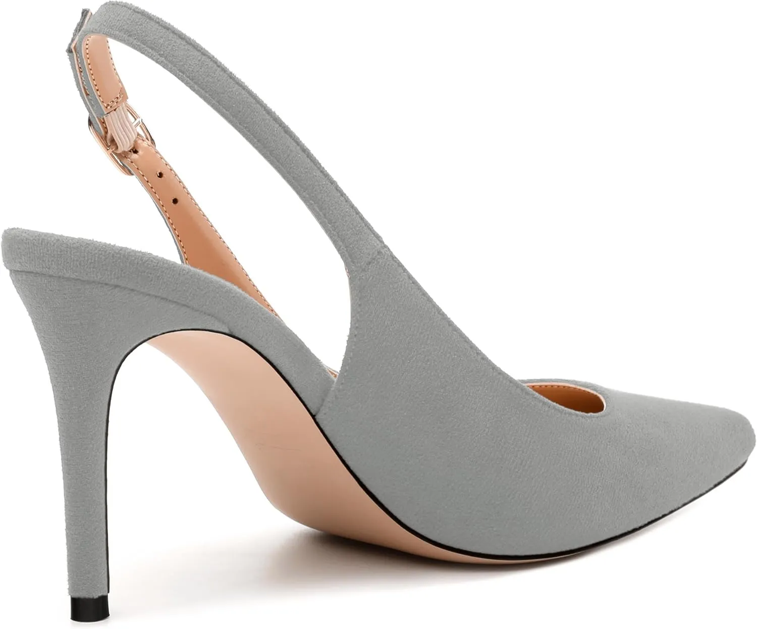 Womens High Heels Fashion Pointed Toe Buckle Slingback Pumps Solid Suede Shoes for Women