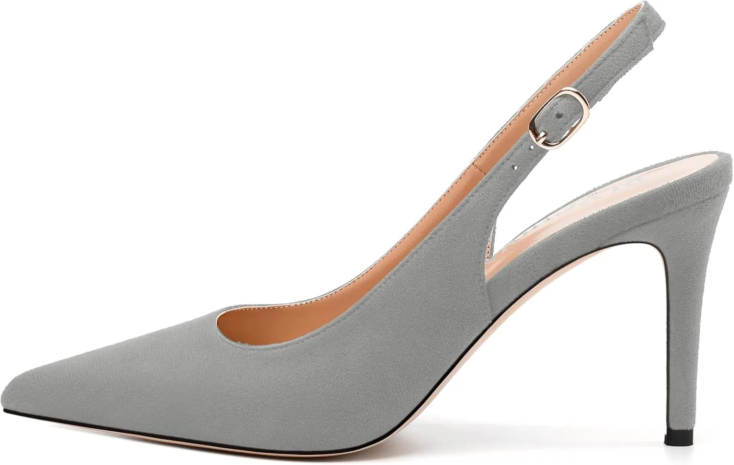 Womens High Heels Fashion Pointed Toe Buckle Slingback Pumps Solid Suede Shoes for Women