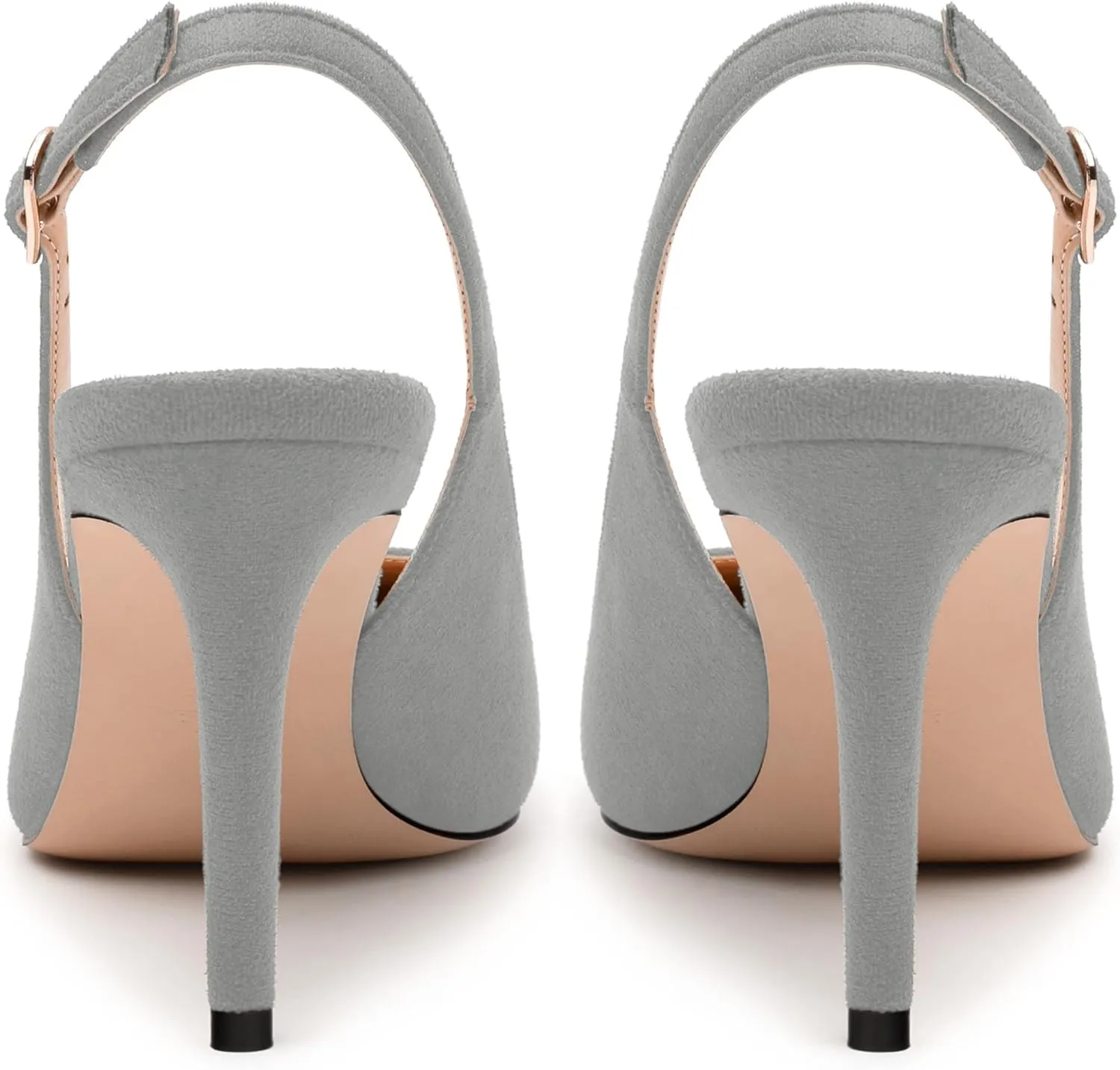 Womens High Heels Fashion Pointed Toe Buckle Slingback Pumps Solid Suede Shoes for Women