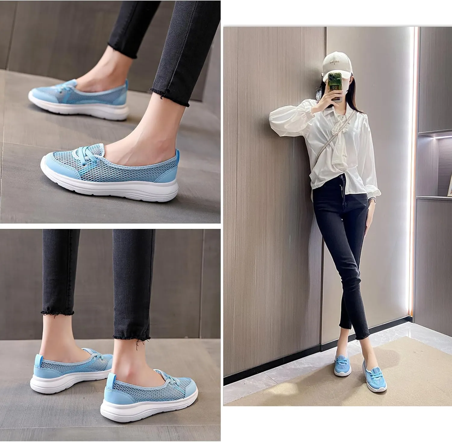 Women's Hollow Mesh Lace Up Flats Sneakers,Summer Fashion Breathable Low Top Backless Round Toe Comfortable Slip-on Soft Sole Casual Walking Shoe Loafer