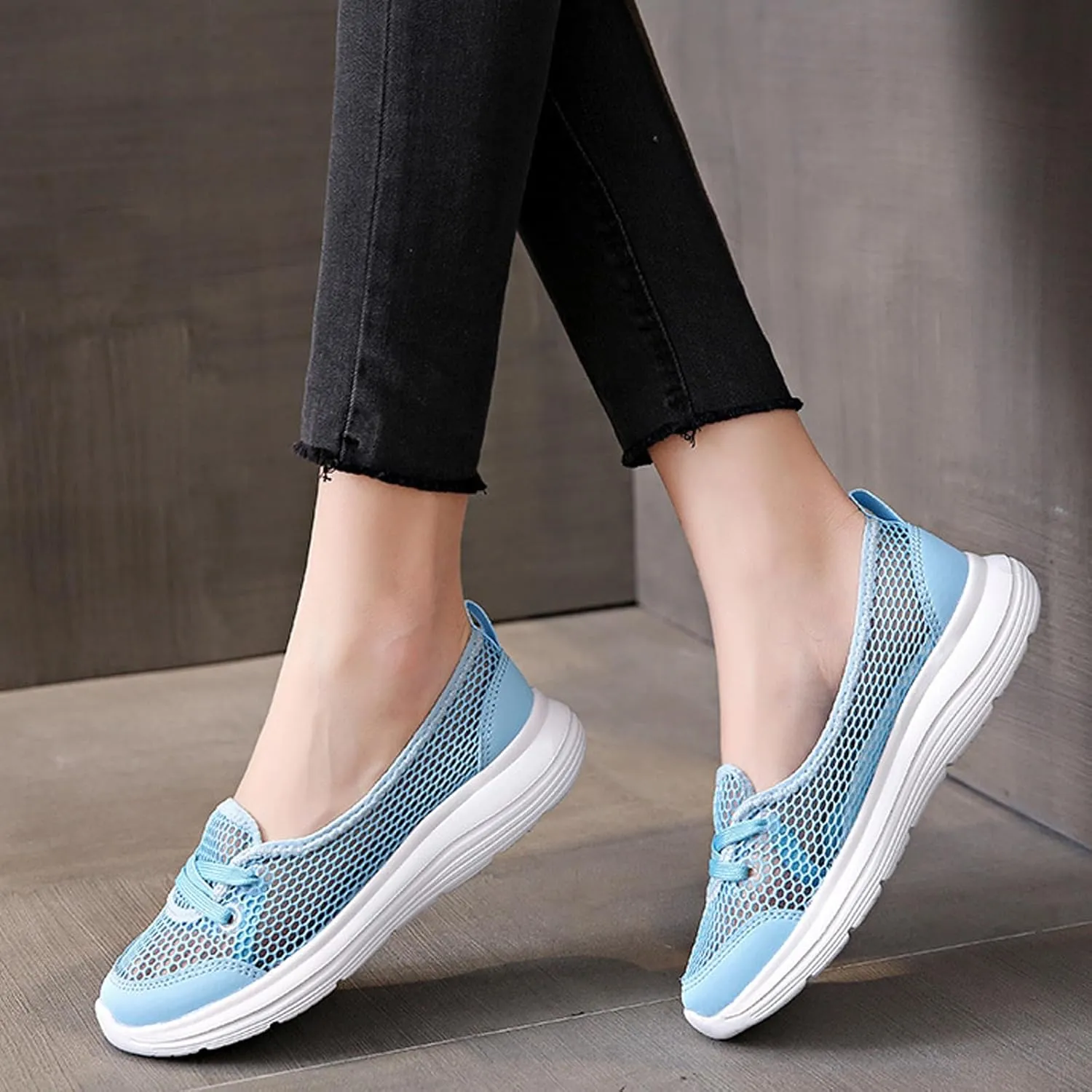 Women's Hollow Mesh Lace Up Flats Sneakers,Summer Fashion Breathable Low Top Backless Round Toe Comfortable Slip-on Soft Sole Casual Walking Shoe Loafer