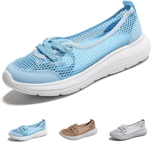 Women's Hollow Mesh Lace Up Flats Sneakers,Summer Fashion Breathable Low Top Backless Round Toe Comfortable Slip-on Soft Sole Casual Walking Shoe Loafer