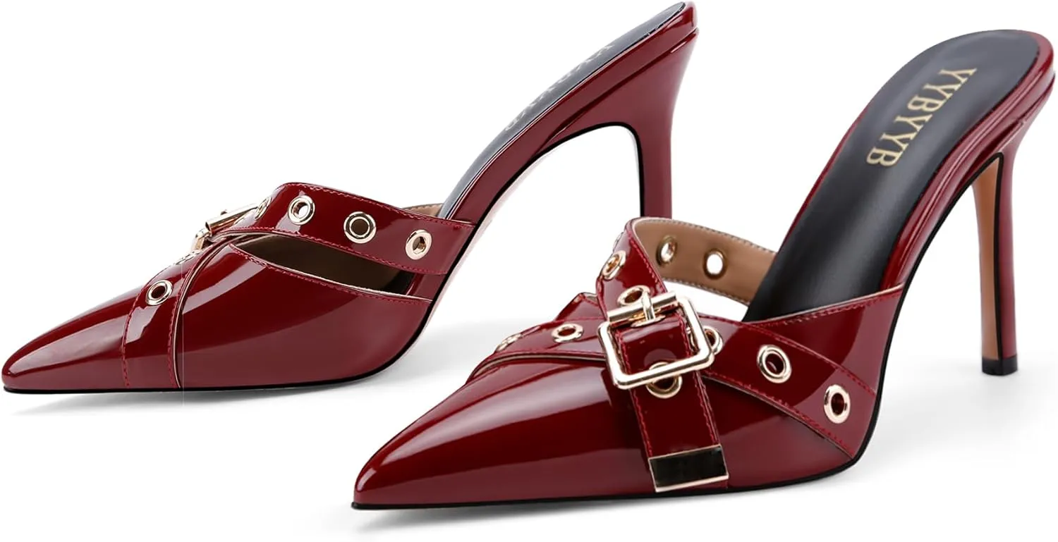 Women's Kitten Heels Pointed Closed Toe Mule Heels Bow Studded Stiletto Heel Dress Bridal Elegant Wedding Sexy Party Pumps shoes