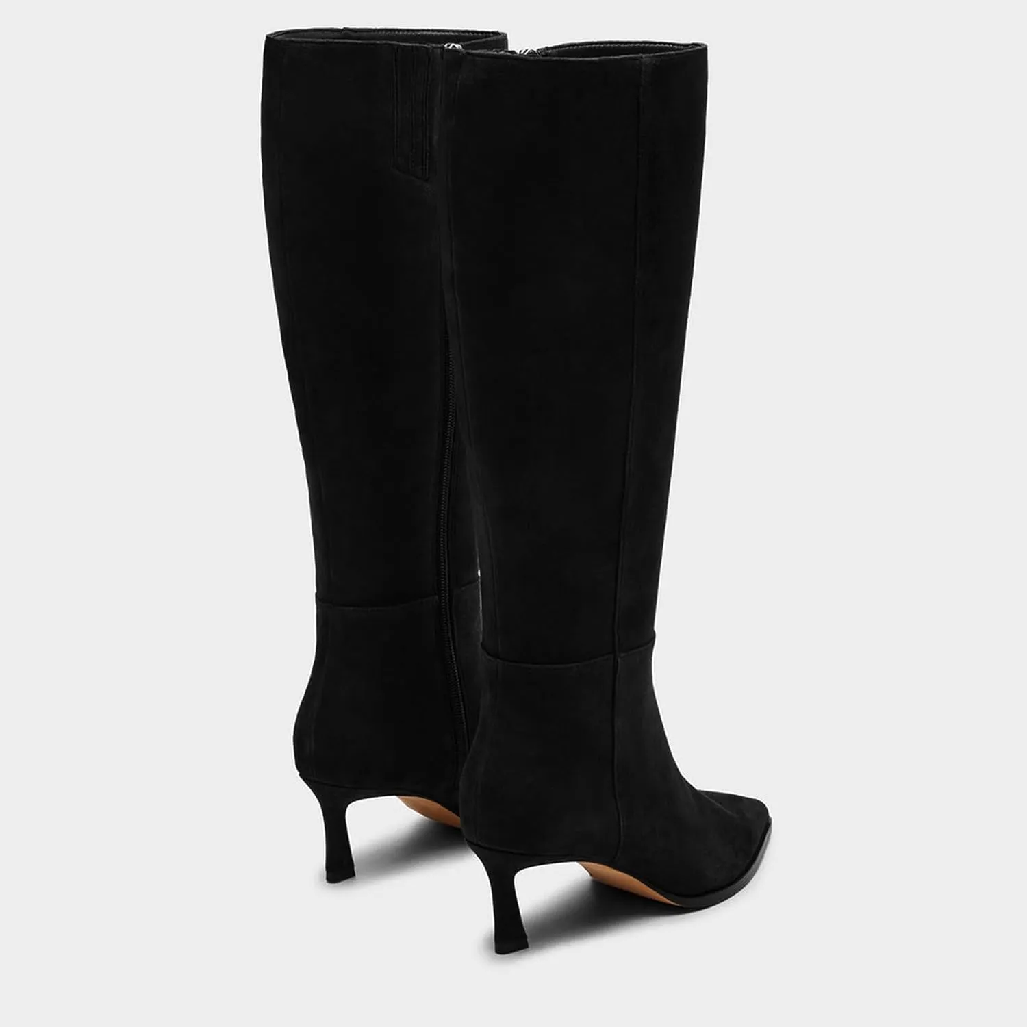 Womens Knee High Boots Kitten Heel Pointed Toe Faux Leather Long Boots Stiletto Side Zipper Comfortable Tall Boot