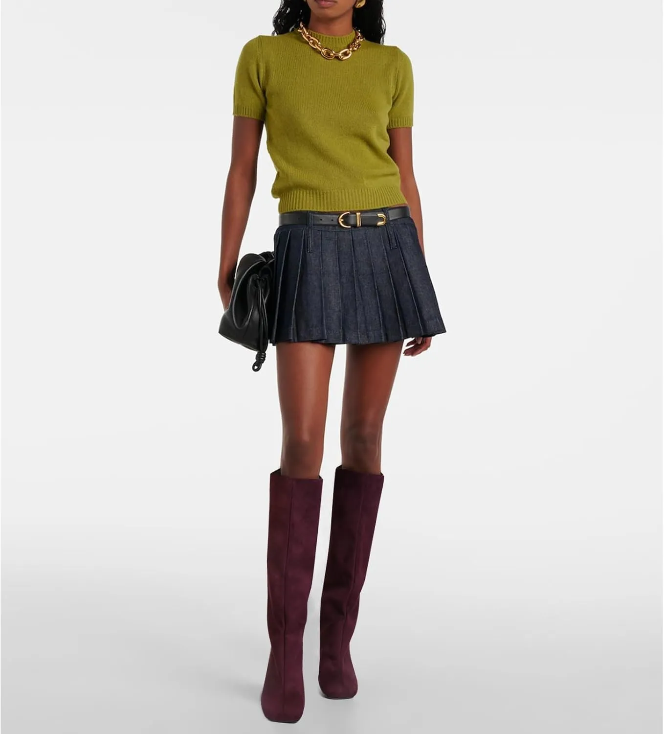 Women's Knee High Suede Boots for Women Wide Calf Square Toe Stiletto Heels Tall Boots Pull On High Heel Long Booties