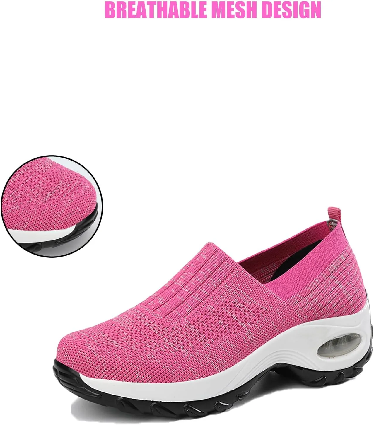 Women's Mesh Orthopedic Air Cushion Trainers Casual Slip-on Sock Walking Shoes Fashion Comfortable Thick Sole Work Laces Arch Support