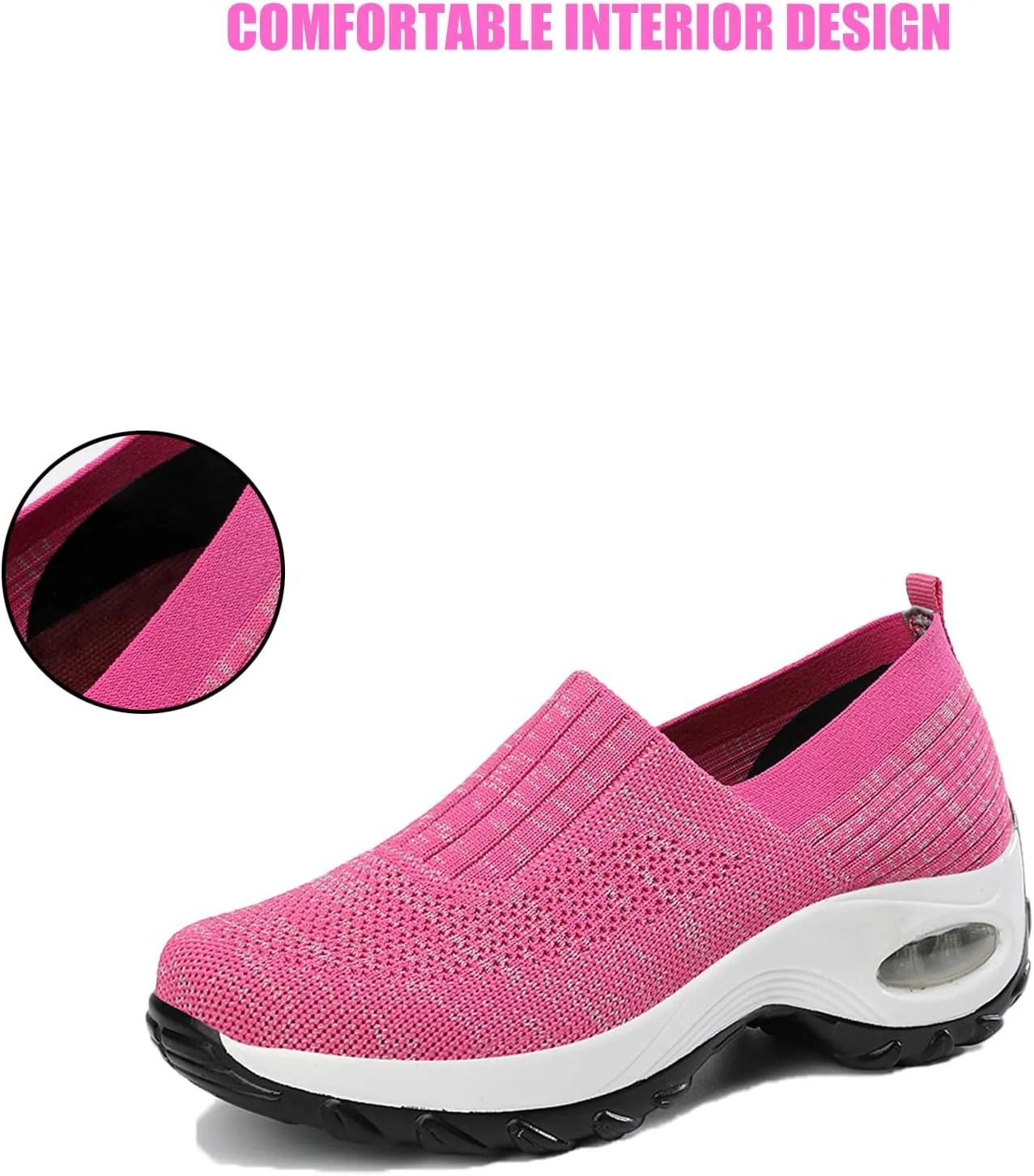Women's Mesh Orthopedic Air Cushion Trainers Casual Slip-on Sock Walking Shoes Fashion Comfortable Thick Sole Work Laces Arch Support