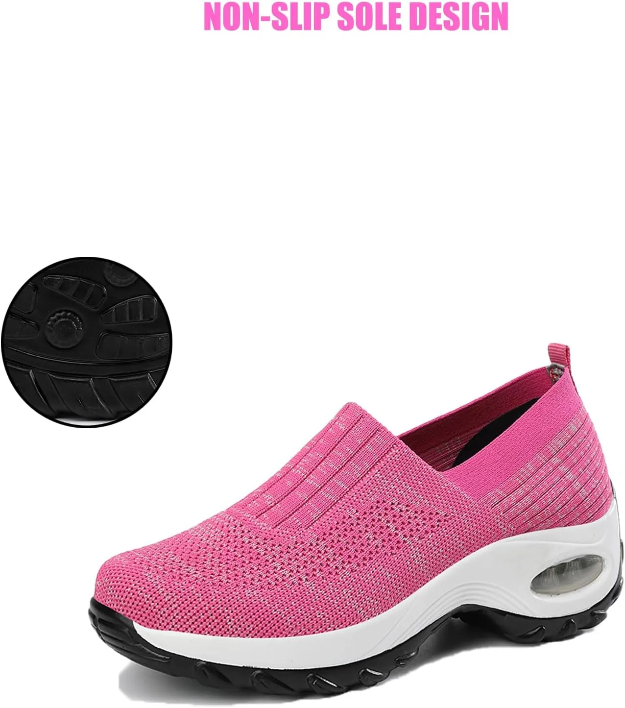 Women's Mesh Orthopedic Air Cushion Trainers Casual Slip-on Sock Walking Shoes Fashion Comfortable Thick Sole Work Laces Arch Support