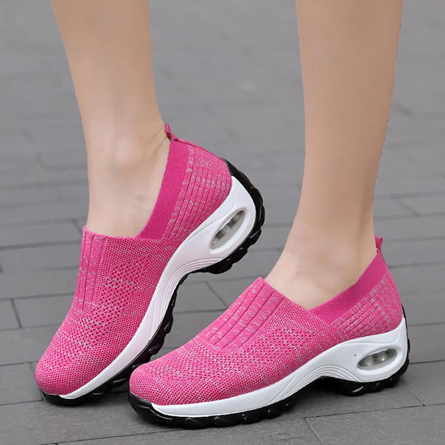Women's Mesh Orthopedic Air Cushion Trainers Casual Slip-on Sock Walking Shoes Fashion Comfortable Thick Sole Work Laces Arch Support