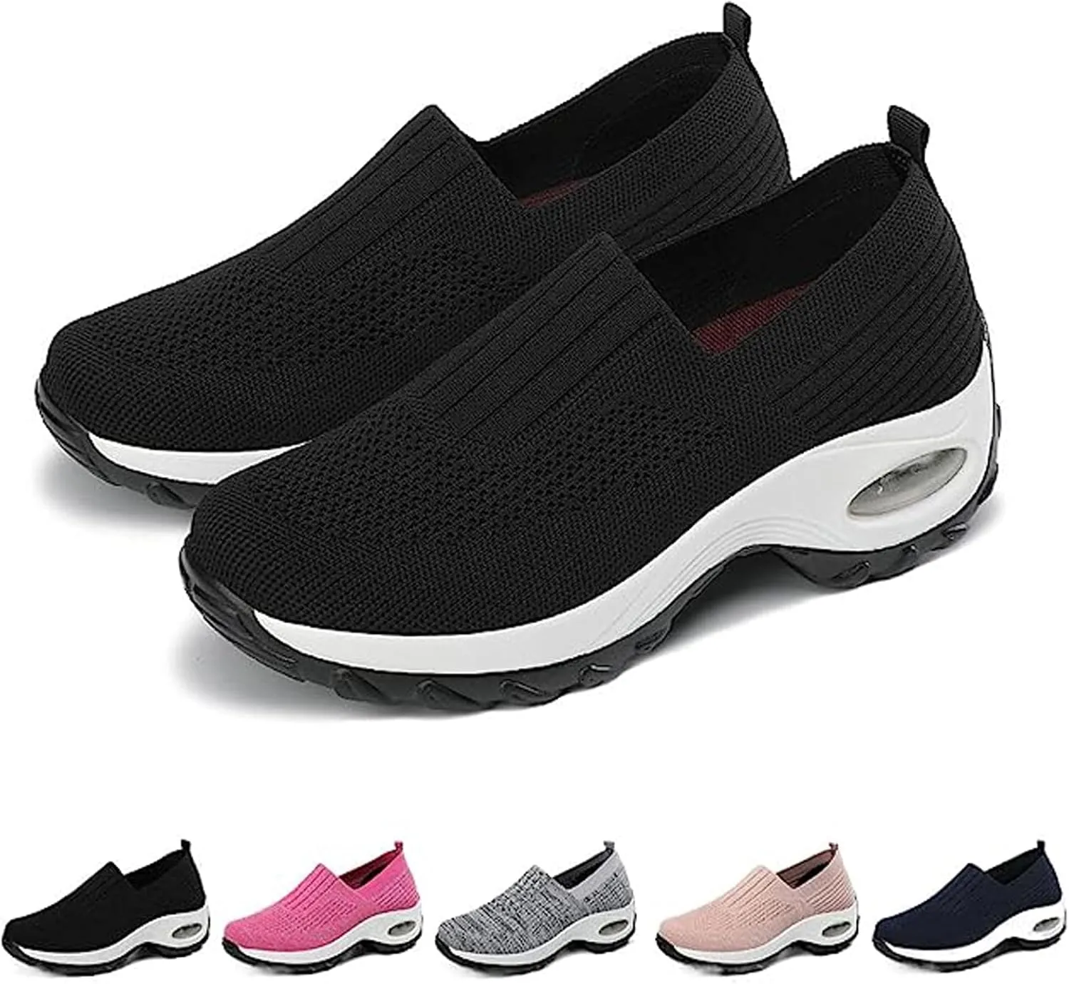 Women's Mesh Orthopedic Air Cushion Trainers Casual Slip-on Sock Walking Shoes Fashion Comfortable Thick Sole Work Laces Arch Support