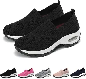 Women's Mesh Orthopedic Air Cushion Trainers Casual Slip-on Sock Walking Shoes Fashion Comfortable Thick Sole Work Laces Arch Support