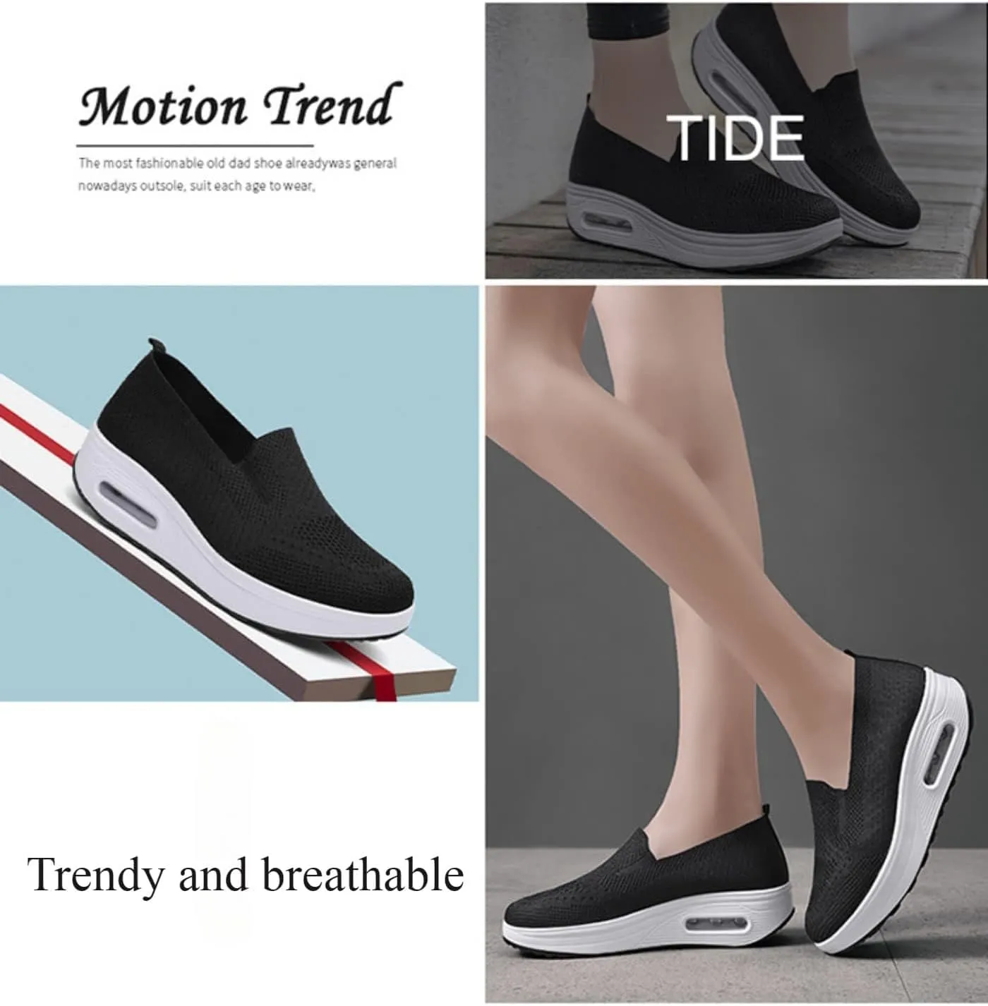 Women's Orthopedic Anti-Slip Sneakers,Summer Wedge Air Cushion Breathable Mesh Slip On Walking Shoes,Casual Wedge Sneakers.