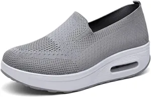 Women's Orthopedic Anti-Slip Sneakers,Summer Wedge Air Cushion Breathable Mesh Slip On Walking Shoes,Casual Wedge Sneakers.