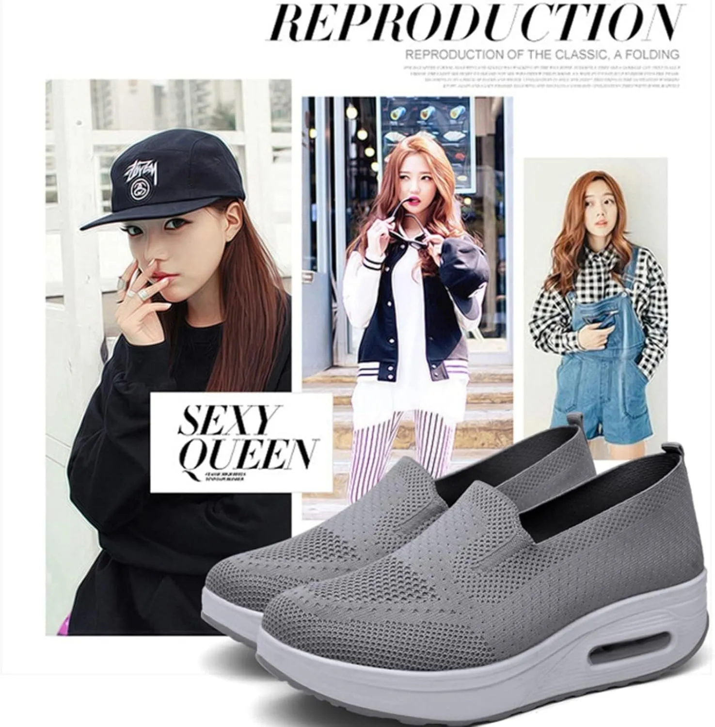 Women's Orthopedic Anti-Slip Sneakers,Summer Wedge Air Cushion Breathable Mesh Slip On Walking Shoes,Casual Wedge Sneakers.