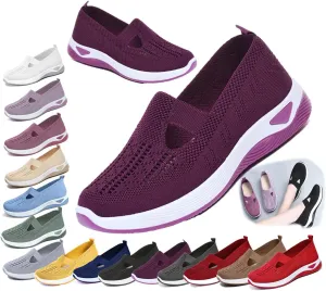 Women's Orthopedic Slip-On Shoes, Breathable Woven Comfort Sneakers with Arch Support, Soft Foam Sole for Walking, Non-Slip Casual Summer Shoes for