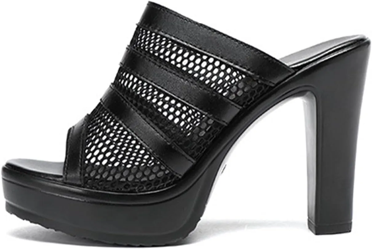 Women's Platform Fish Mouth Mesh Mule High Heels Comfortable Slip On Chunky High Heel Wedge Sandals backless Heels Sandals