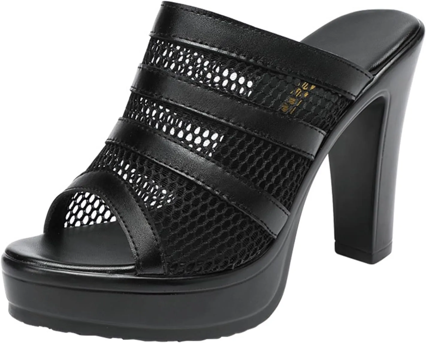 Women's Platform Fish Mouth Mesh Mule High Heels Comfortable Slip On Chunky High Heel Wedge Sandals backless Heels Sandals