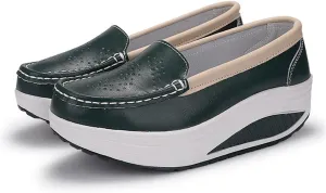 Women's Platform Slip-On Breathable Leather Nursing Shoes, Wedge Non-Slip Air Cushion Nurse Work Shoes, Casual Care Orthopedic Lightweight Shoes, Ideal for Nurse Healthcare Crews