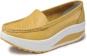 Women's Platform Slip-On Breathable Leather Nursing Shoes, Wedge Non-Slip Air Cushion Nurse Work Shoes, Casual Care Orthopedic Lightweight Shoes, Ideal for Nurse Healthcare Crews