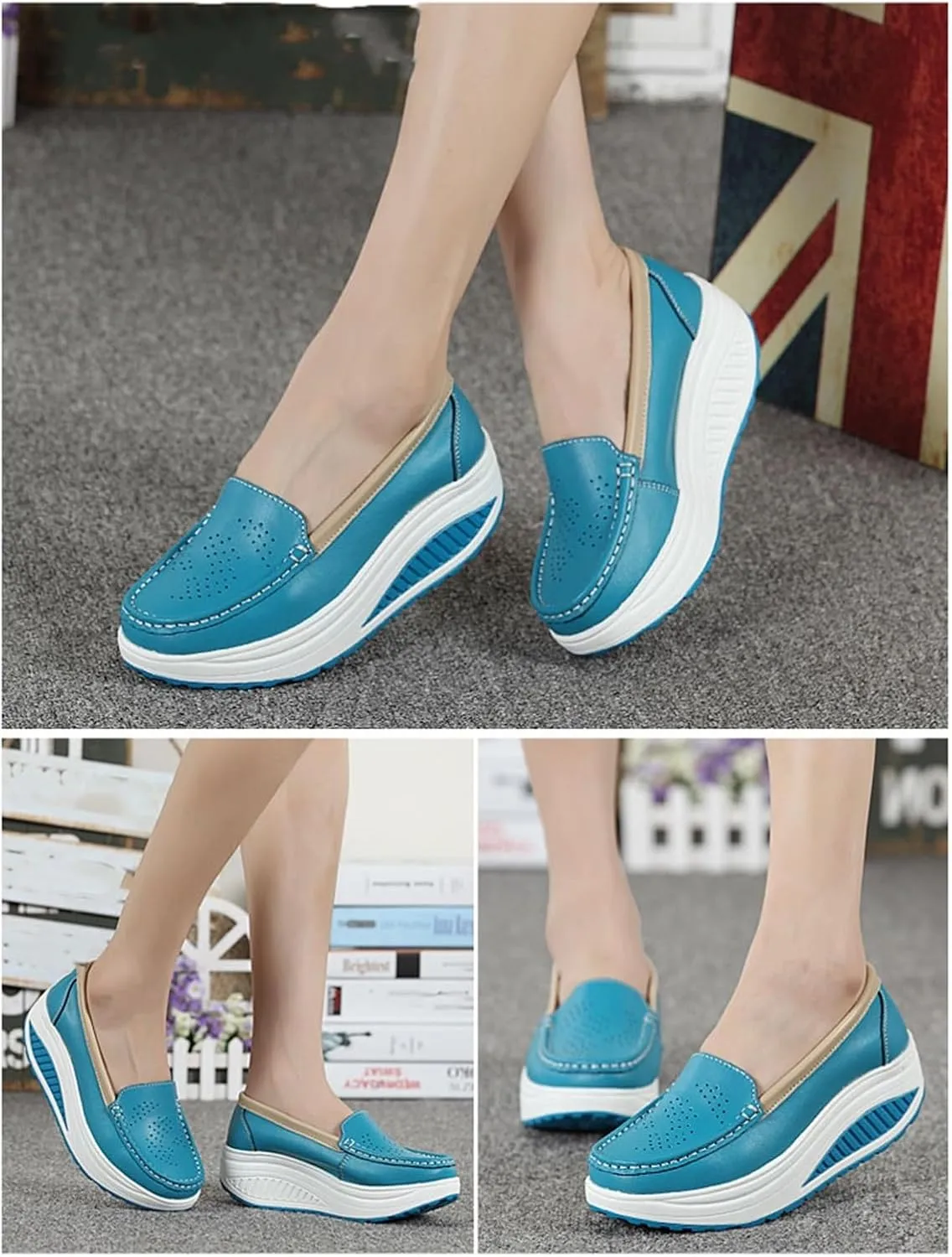 Women's Platform Slip-On Breathable Leather Nursing Shoes, Wedge Non-Slip Air Cushion Nurse Work Shoes, Casual Care Orthopedic Lightweight Shoes, Ideal for Nurse Healthcare Crews