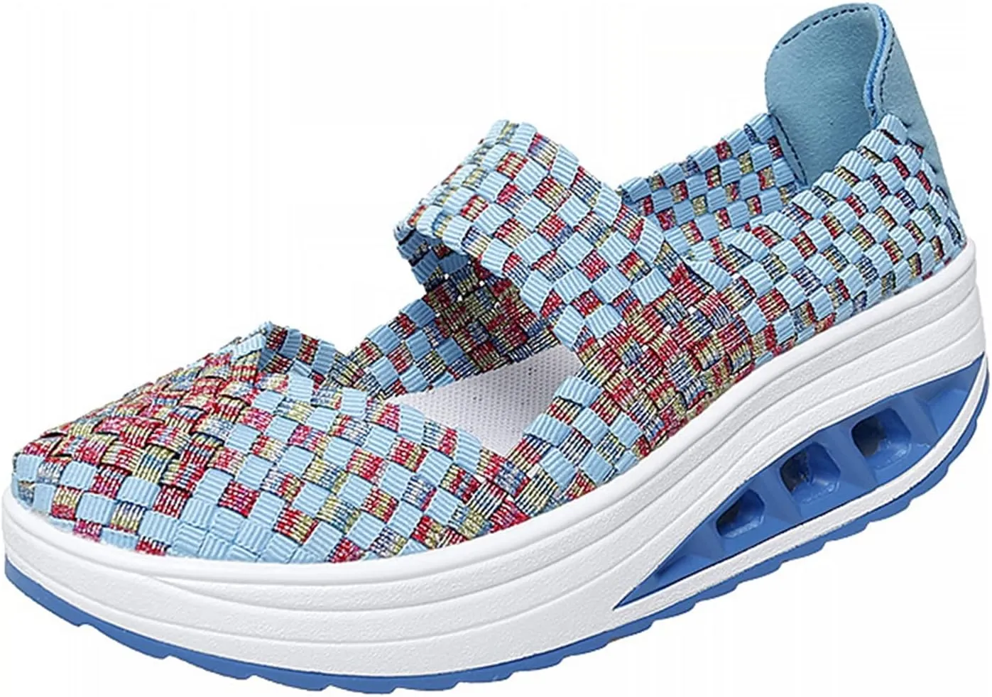 Women's Platform Wedge Sandals Slip on Woven Pumps Mary Jane Shoes Comfortable Walking Shoes