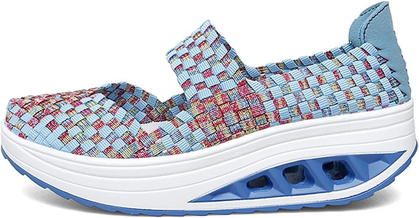 Women's Platform Wedge Sandals Slip on Woven Pumps Mary Jane Shoes Comfortable Walking Shoes