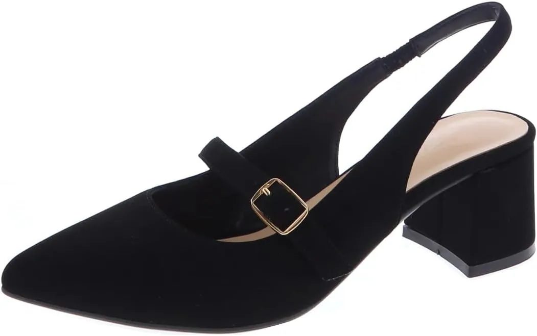 Women's Pointed Toe Block Heel Pumps Slingback Chunky Slip On Low Mid Heel Closed Toe