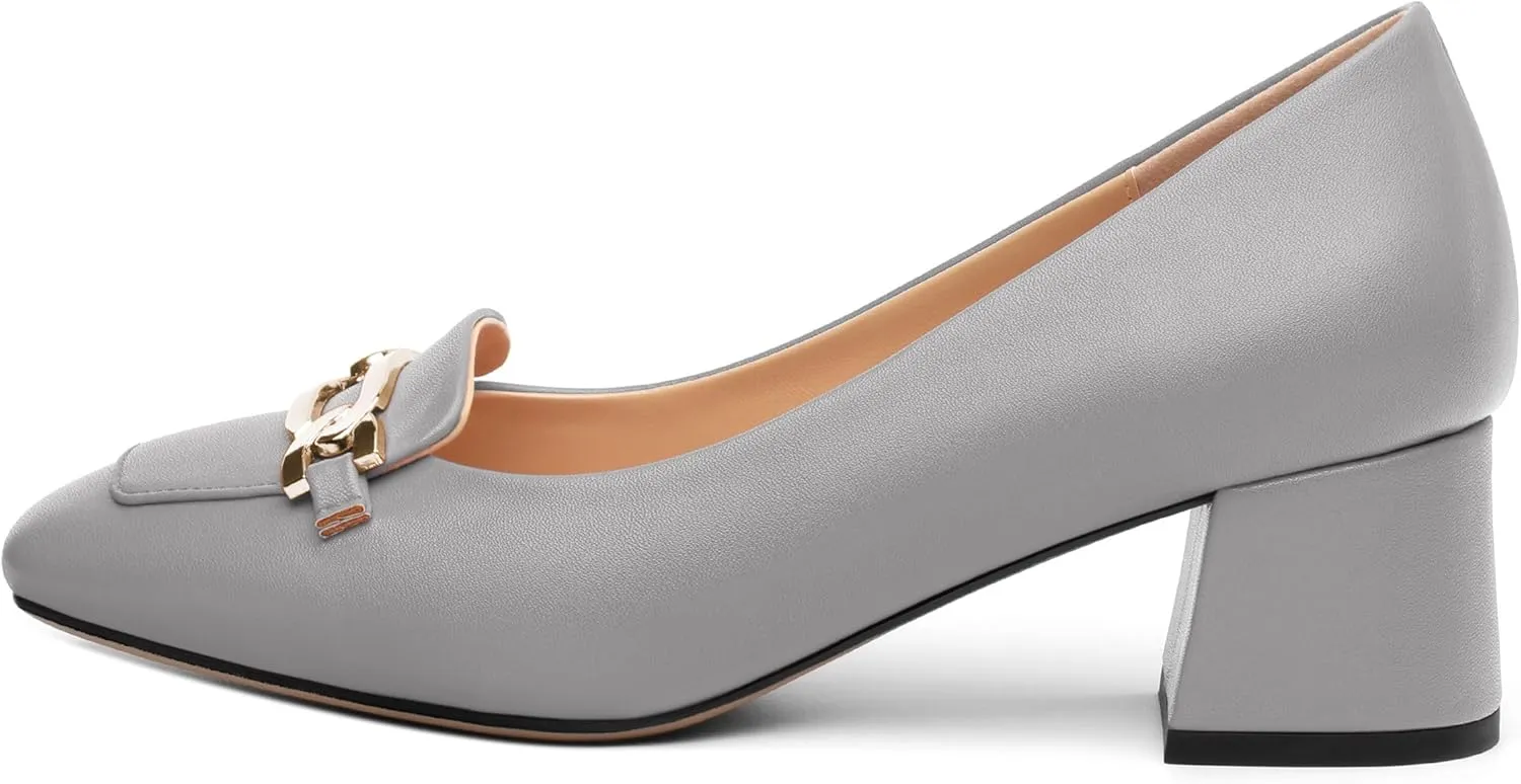 Women's Pumps Low Chunky Block Heel Square Toe Slip On Comfortable Dress Shoes for Work Office Casual