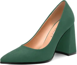 Women's Pumps, Pointed Toe Block High Heels, Slip On Fashion Chunky Heel Shoes for Women