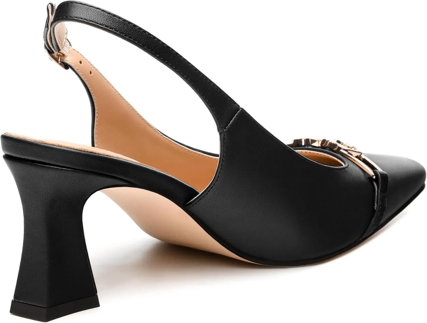 Womens Pumps, Small Square Toe Mid Small Block Heel Slingback Pumps for Women, Leather Insole Dress Pumps with Metal Buckle for Working 2.5"