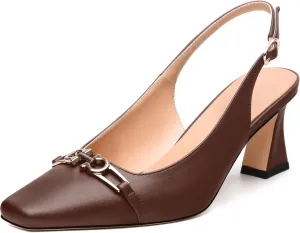 Womens Pumps, Small Square Toe Mid Small Block Heel Slingback Pumps for Women, Leather Insole Dress Pumps with Metal Buckle for Working 2.5"