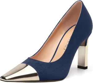 Women's Pumps, Square Toe High Heels, Fashion Patchwork Color Slip On Chunky Heel Shoes for Women