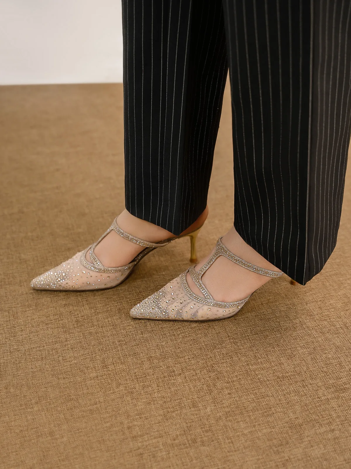 Womens "ADONIS" Net Adorned Evening Sandals