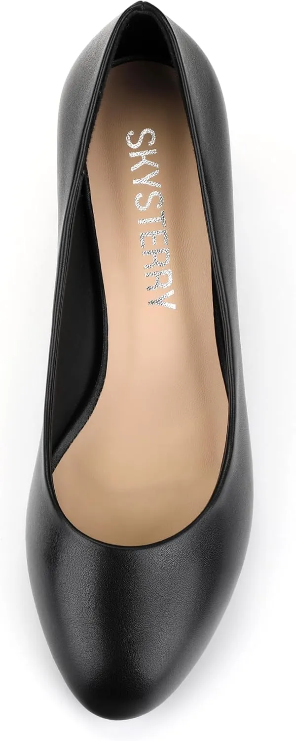 Women's Round Toe Block Chunky Heel Pumps, Closed Toe Low Heels for Women, Comfort Wedding Party Office Work Dress Shoes 2 Inch