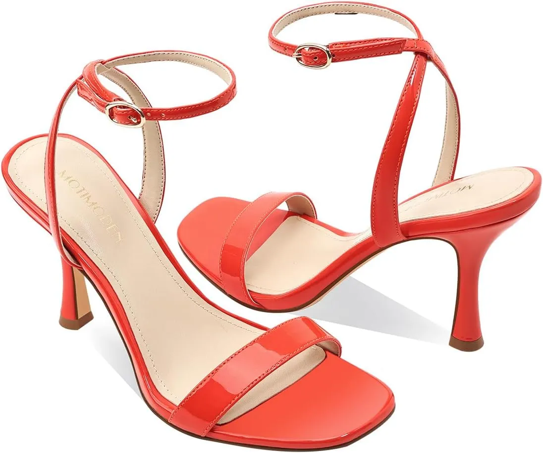 Women's Sandals Open Square Toe Sandals Ankle Strap High Kitten Heels Stilettos Square Open Toe Dressy Sexy Shoes for Women Chic Heeled Sandals
