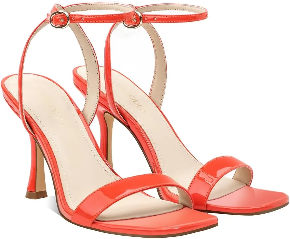 Women's Sandals Open Square Toe Sandals Ankle Strap High Kitten Heels Stilettos Square Open Toe Dressy Sexy Shoes for Women Chic Heeled Sandals