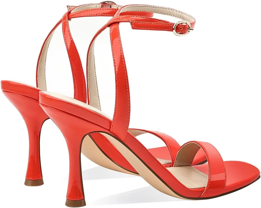Women's Sandals Open Square Toe Sandals Ankle Strap High Kitten Heels Stilettos Square Open Toe Dressy Sexy Shoes for Women Chic Heeled Sandals