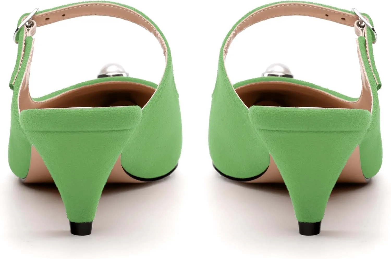 Women's Sandals, Pointed Toe Low Kitten Heels, Two Toned Patchwork Fashion Backstrap Buckle Slide Sandal for Working Wedding Party