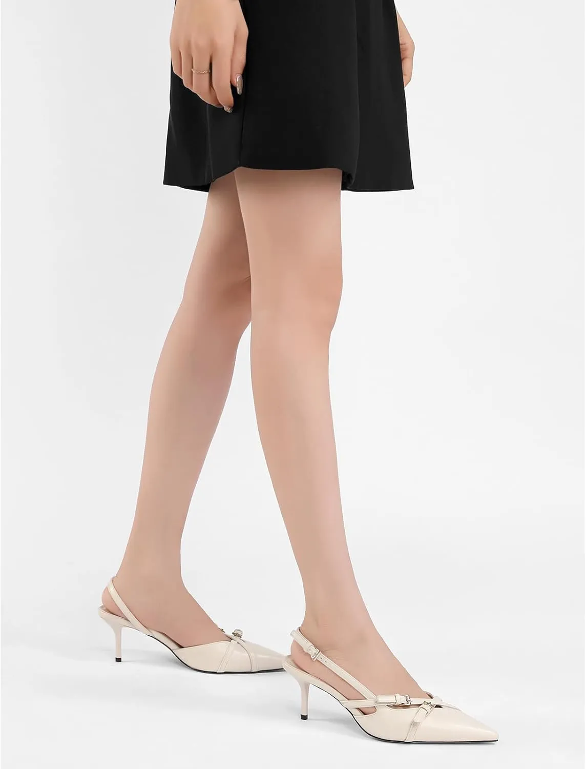 Women's Slingback Kitten Heels Buckle Strap Work Pumps Pointed Toe Slip On Comfortable Dress Shoes
