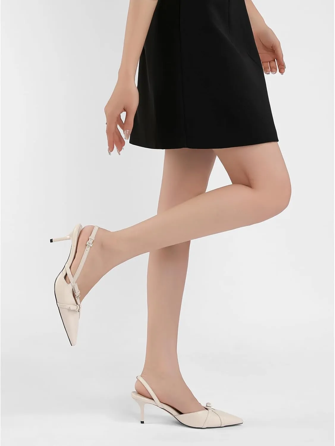 Women's Slingback Kitten Heels Buckle Strap Work Pumps Pointed Toe Slip On Comfortable Dress Shoes