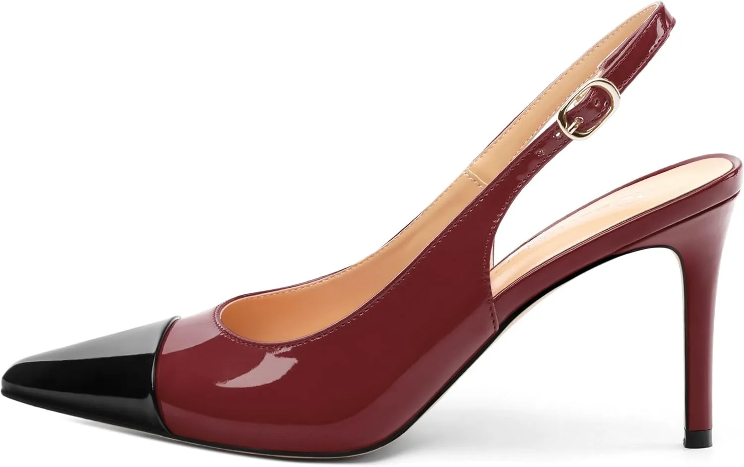 Women's Slingback Kitten Heels Pointed Toe Pumps Cap Teo High Heel Shoes Two Tone Splicing Shoes for Casual Party Wedding Office 3.1"