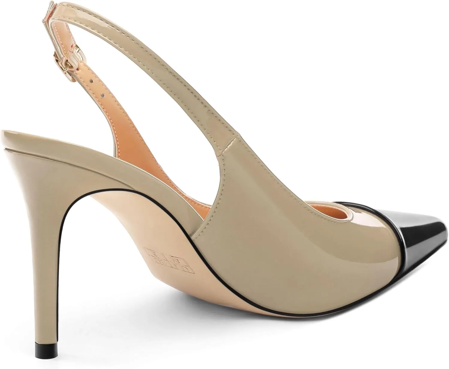 Women's Slingback Kitten Heels Pointed Toe Pumps Cap Teo High Heel Shoes Two Tone Splicing Shoes for Casual Party Wedding Office 3.1"